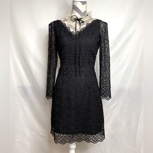Sandro Cristina Black Dress w/ Ivory Lace Collar Size 40